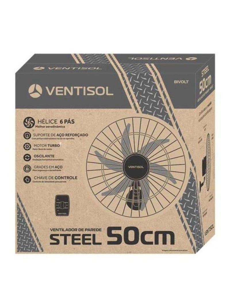 Ventilador De Parede Ventisol Turbo 6 Steel 50cm