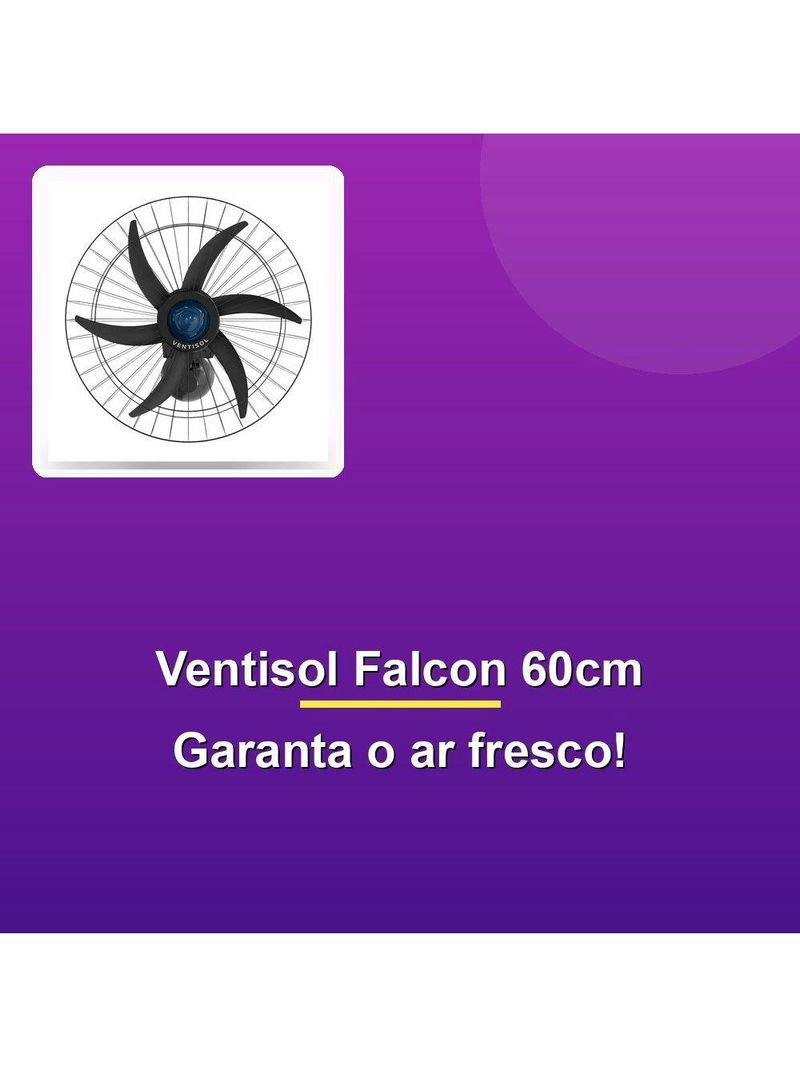 Ventilador De Parede Ventisol Falcon 60cm Preto 220V