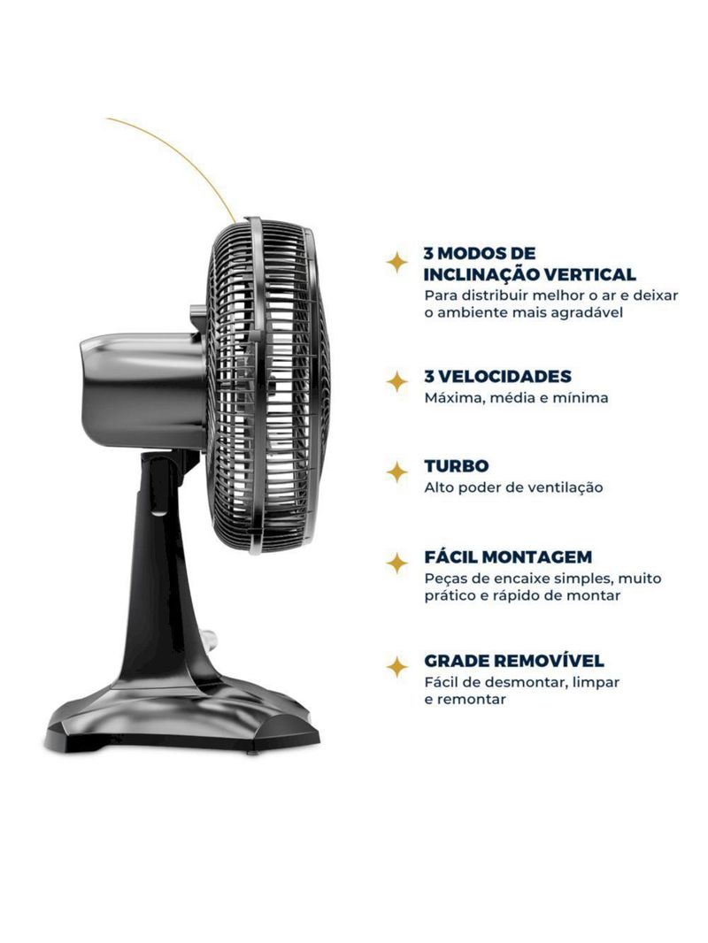 Ventilador De Mesa Britânia BVT301 60W Maxx Force Preto 220V