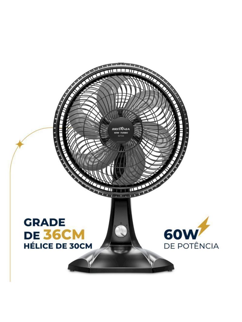 Ventilador De Mesa Britânia BVT301 60W Maxx Force Preto 220V