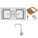 Cuba de Sobrepor Inox Acetinado 100x50cm Marea 25C 34 com Acessórios e Misturador Tramontina 93831133