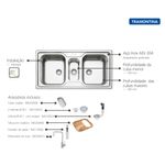 Cuba de Sobrepor Inox Acetinado 100x50cm Marea 25C 34 com Acessórios e Misturador Tramontina 93831133