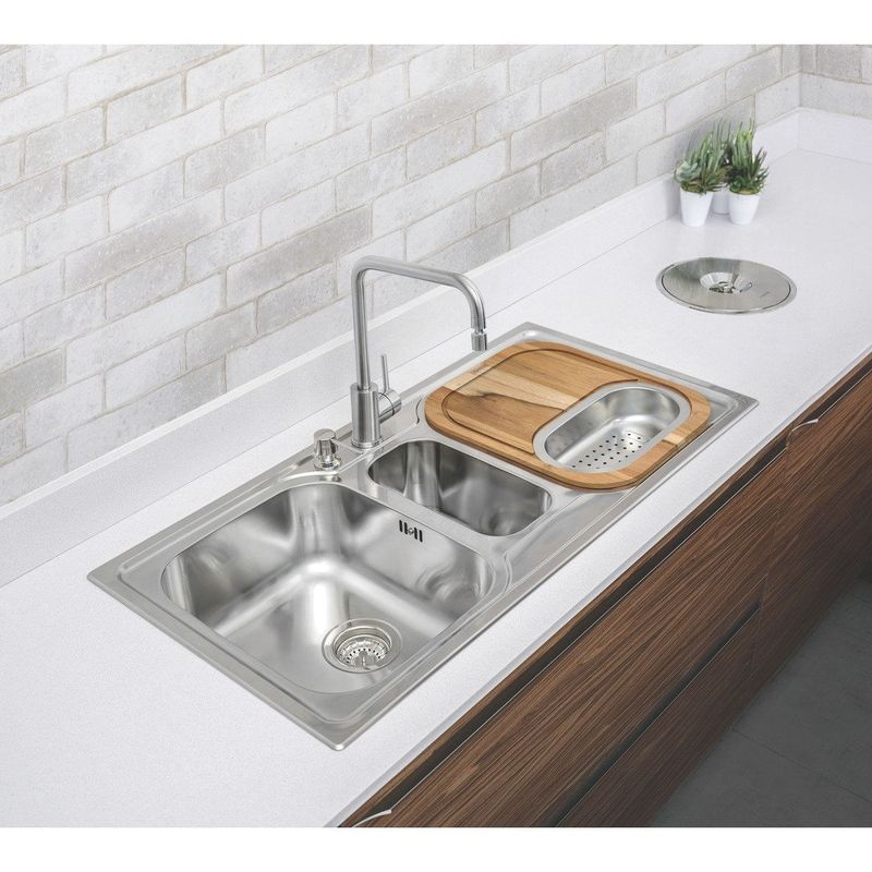 Cuba de Sobrepor Inox Acetinado 100x50cm Marea 25C 34 com Acessórios e Misturador Tramontina 93831133