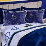 Jogo De Cama Lençol Queen Futebol Game Branco Com Fronhas E Virol Estampados 04 Peças - Percal 200 Fios