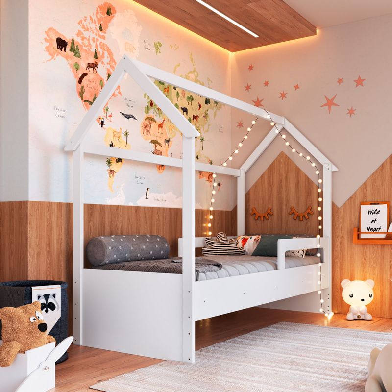 Cama Infantil Montessoriana Solteiro Branco Completa Móveis