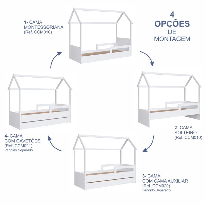 Cama Infantil Montessoriana Solteiro Branco Completa Móveis