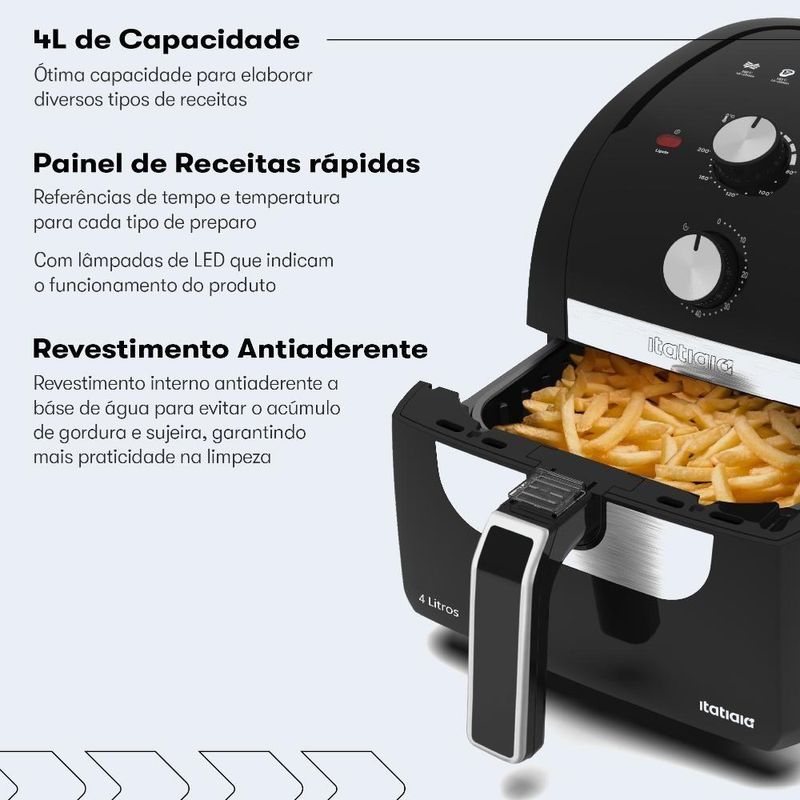 Fritadeira Air Fryer Itatiaia AFITA1001 4L 1500W com Timer Preto 110V