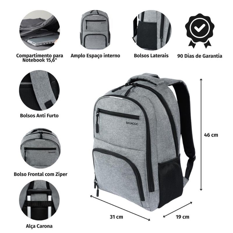 Mochila masculina para notebook méxico cinza