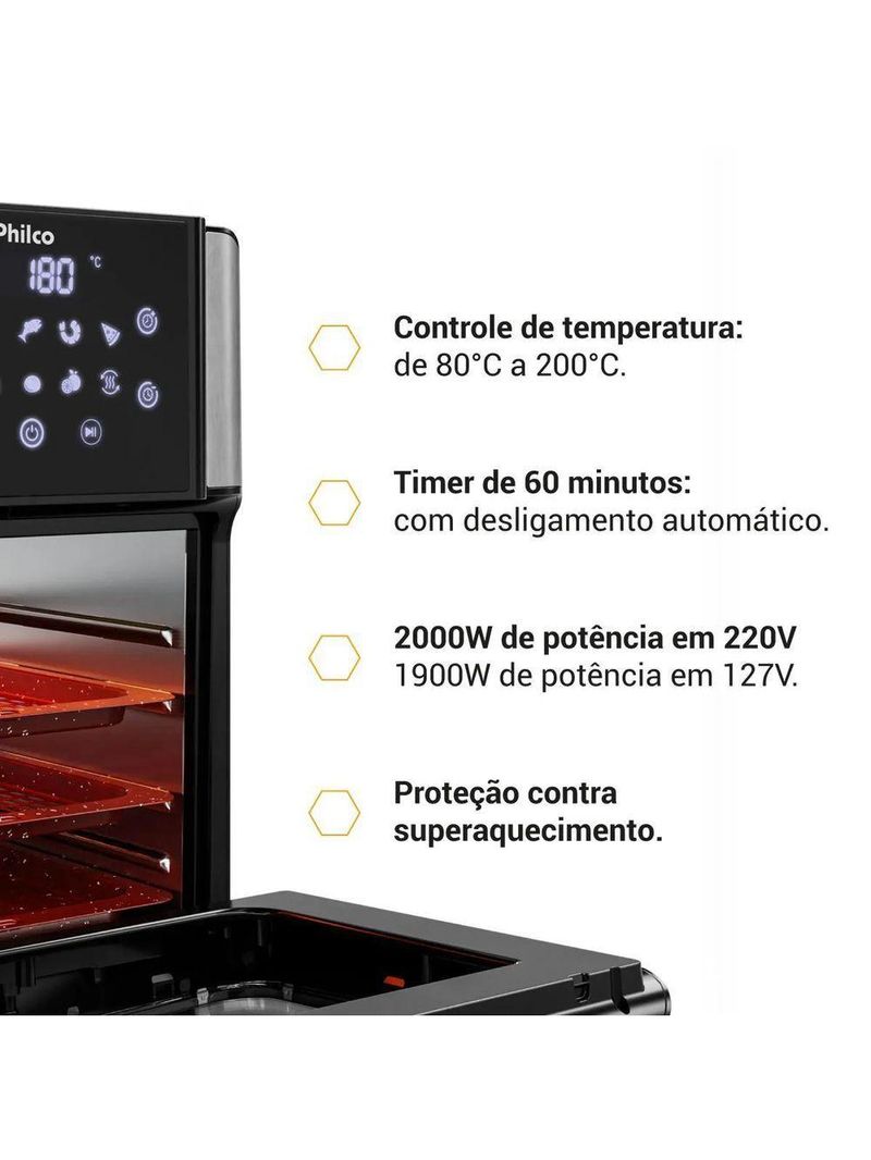 Air Fryer Oven Philco 15L Painel Digital PAF15A 110V