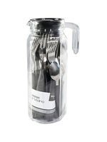 Conjunto Jarra Talheres 25 Peças Kit De Talheres Com Aço Inox Preto
