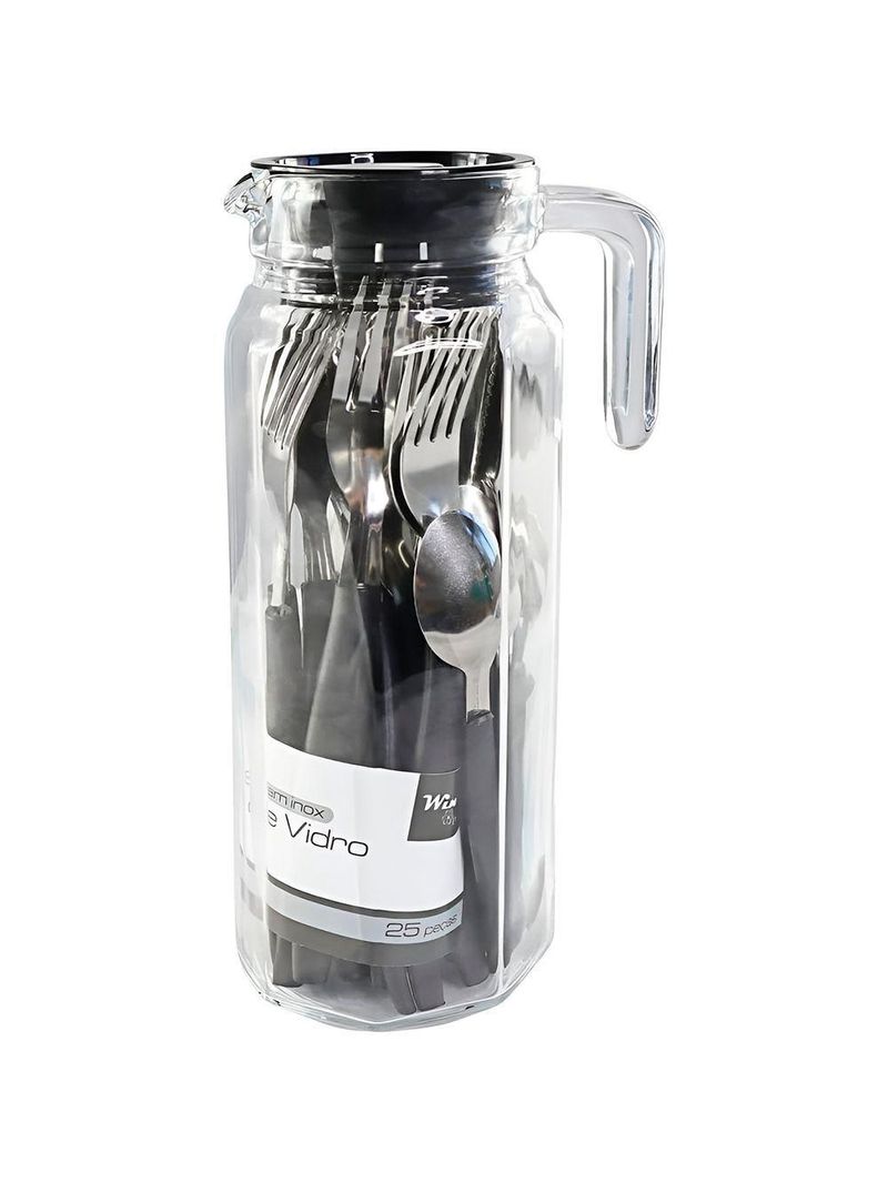 Conjunto Jarra Talheres 25 Peças Kit De Talheres Com Aço Inox Preto