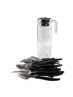 Conjunto Jarra Talheres 25 Peças Kit De Talheres Com Aço Inox Preto