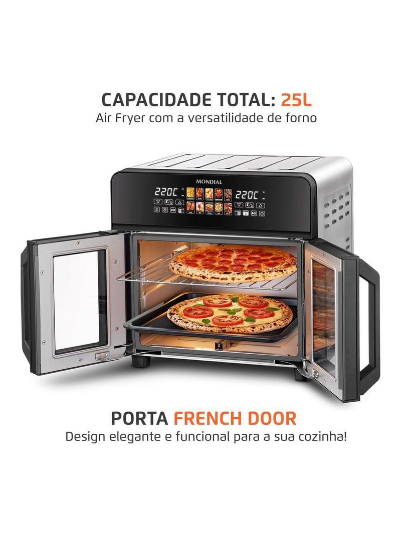 Air Fryer Forno 25L French Door Mondial Preto/inox 2000W AFDO-25L-FD 110V
