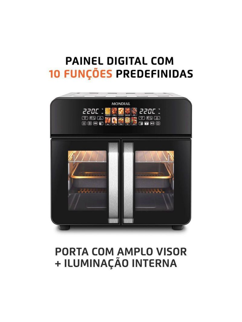 Air Fryer Forno 25L French Door Mondial Preto/inox 2000W AFDO-25L-FD 110V