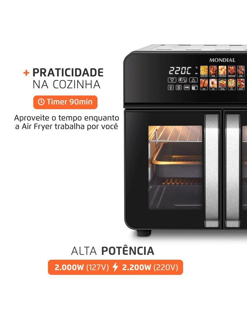 Air Fryer Forno 25L French Door Mondial Preto/inox 2000W AFDO-25L-FD 110V