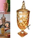 Suqueira Cristal 4,5 Litros Dourada Diamond Dispenser De Vidro