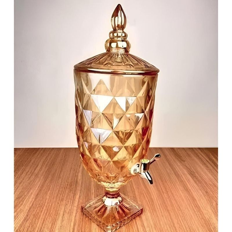 Suqueira Cristal 4,5 Litros Dourada Diamond Dispenser De Vidro