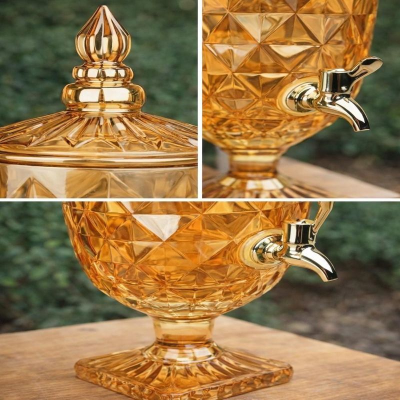 Suqueira Cristal 4,5 Litros Dourada Diamond Dispenser De Vidro