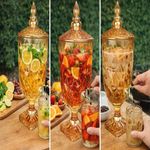 Suqueira Cristal 4,5 Litros Dourada Diamond Dispenser De Vidro