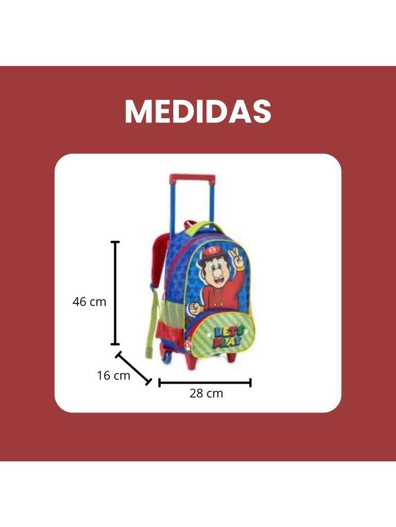 Kit Escolar Mochila C/rodinhas Alça De Mão E Costas + Lancheira + Estojo Let´s Play Denlex Cor Azul