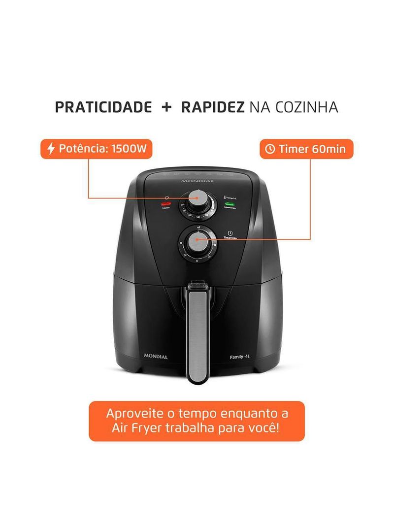 Fritadeira elétrica sem Óleo air fryer mondial family afn40fb 4l preta