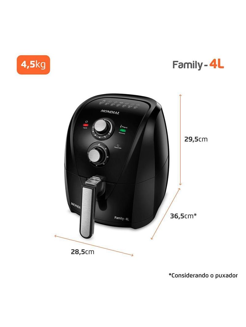 Fritadeira elétrica sem Óleo air fryer mondial family afn40fb 4l preta
