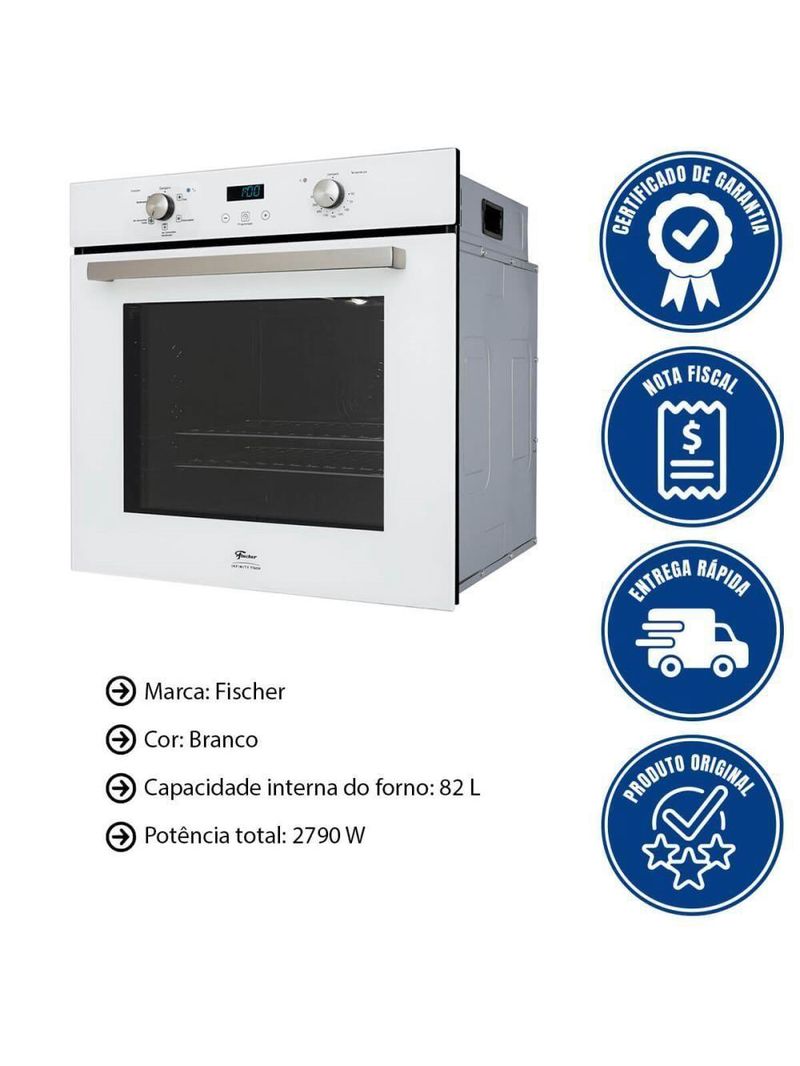 Forno Elétrico De Embutir Fischer Infinity Touch 82 Litros Branco Com Air Fryer 220V 28607(75727)