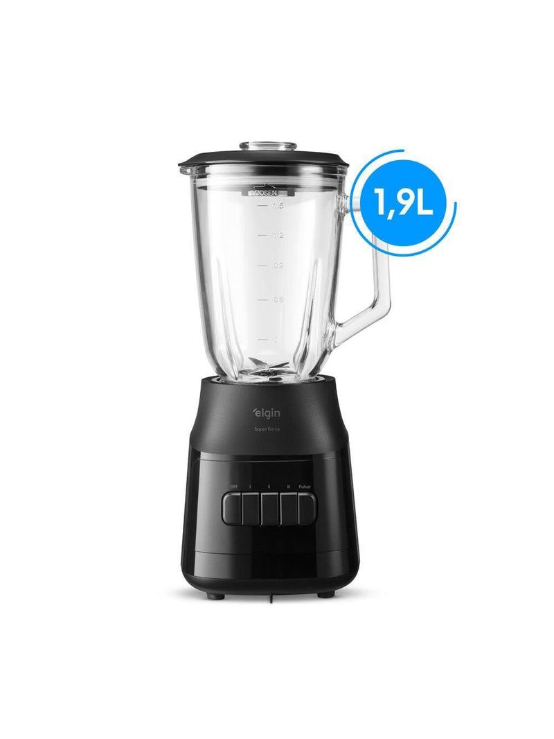 Liquidificador elgin super force preto 900w 3 velocidades jarra de vidro 1,9l função pulsar