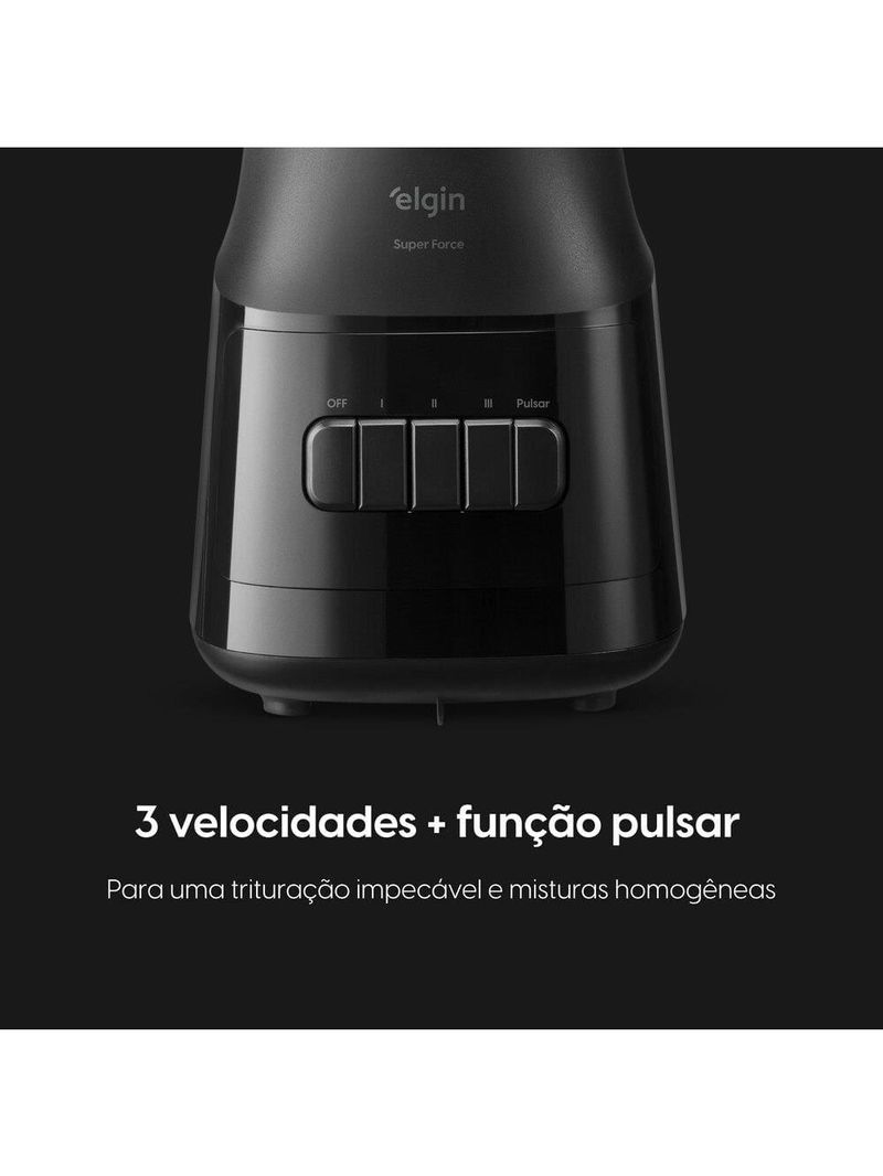 Liquidificador elgin super force preto 900w 3 velocidades jarra de vidro 1,9l função pulsar