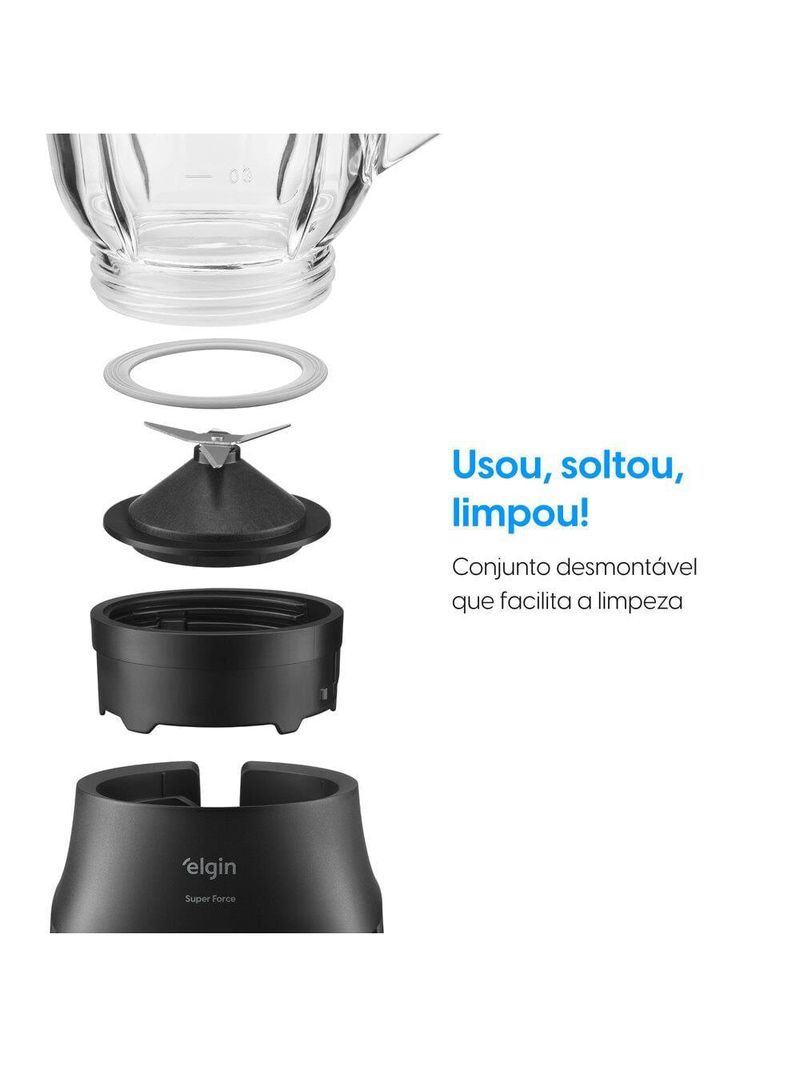 Liquidificador elgin super force preto 900w 3 velocidades jarra de vidro 1,9l função pulsar