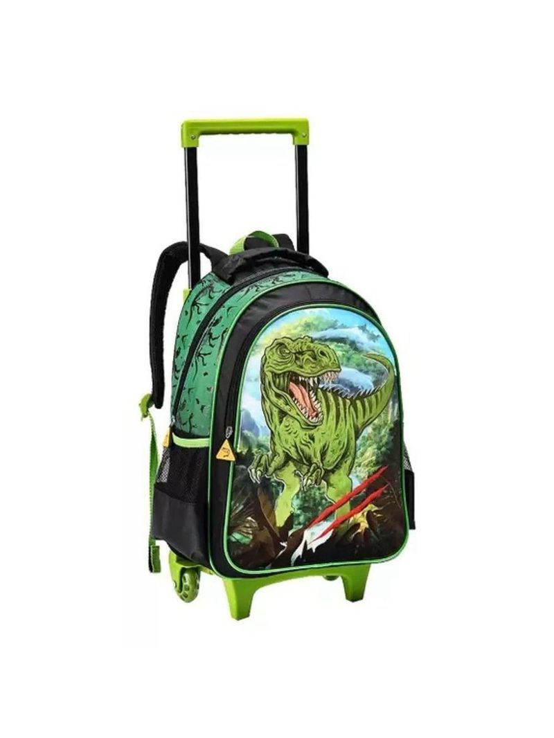 Kit Escolar Mochila Lancheira E Estojo Meninos Dinossauro Alça De Costas Reforçada - Trex - Denlex Verde Escuro