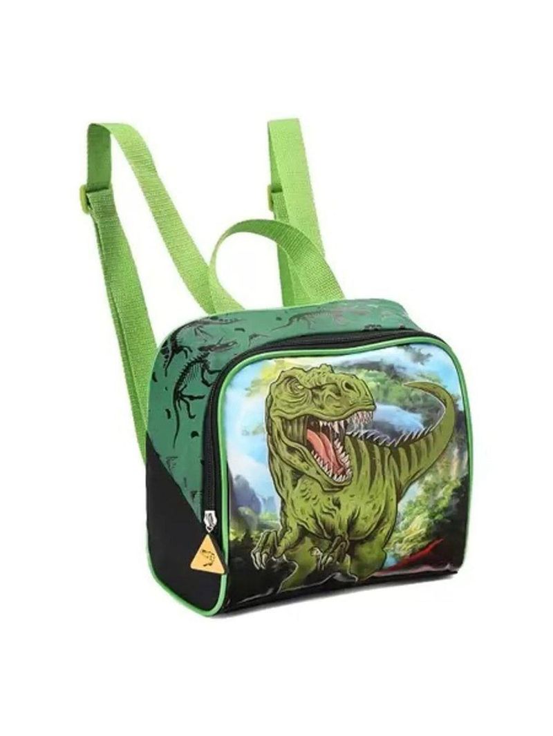 Kit Escolar Mochila Lancheira E Estojo Meninos Dinossauro Alça De Costas Reforçada - Trex - Denlex Verde Escuro