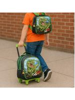 Kit Escolar Mochila Lancheira E Estojo Meninos Dinossauro Alça De Costas Reforçada - Trex - Denlex Verde Escuro