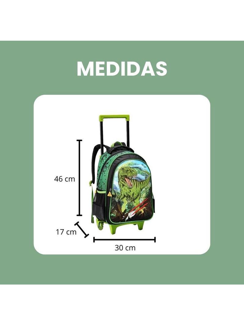 Kit Escolar Mochila Lancheira E Estojo Meninos Dinossauro Alça De Costas Reforçada - Trex - Denlex Verde Escuro