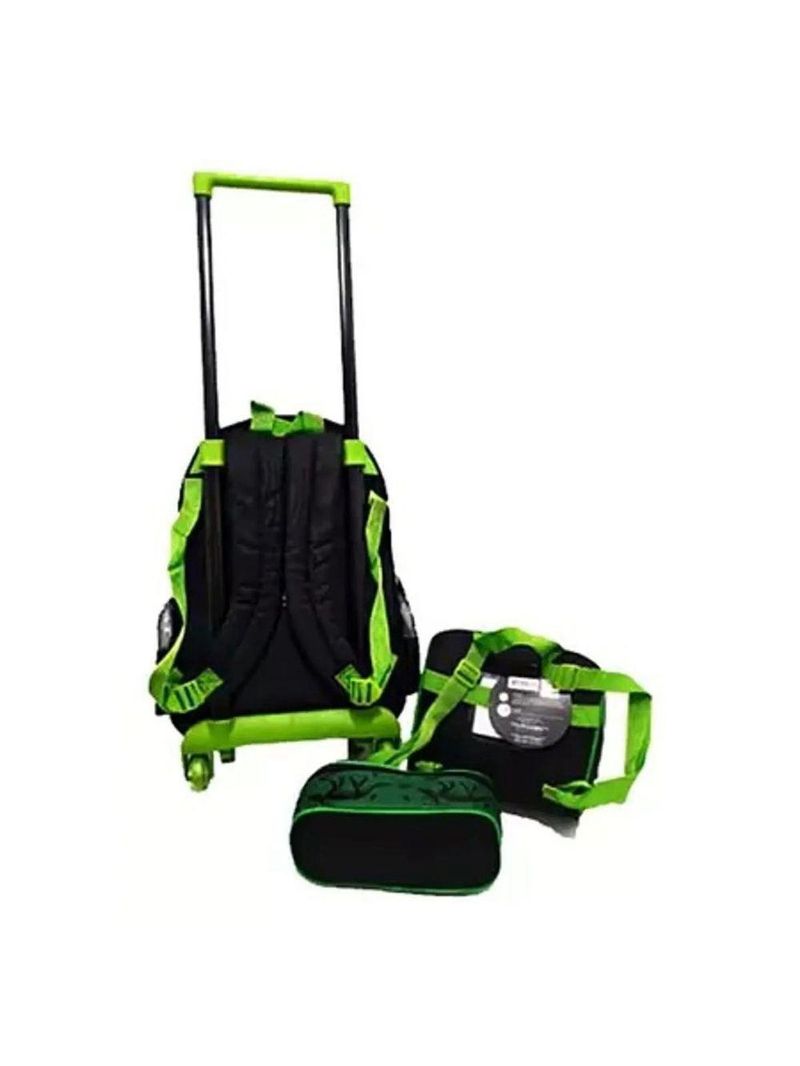 Kit Escolar Mochila Lancheira E Estojo Meninos Dinossauro Alça De Costas Reforçada - Trex - Denlex Verde Escuro