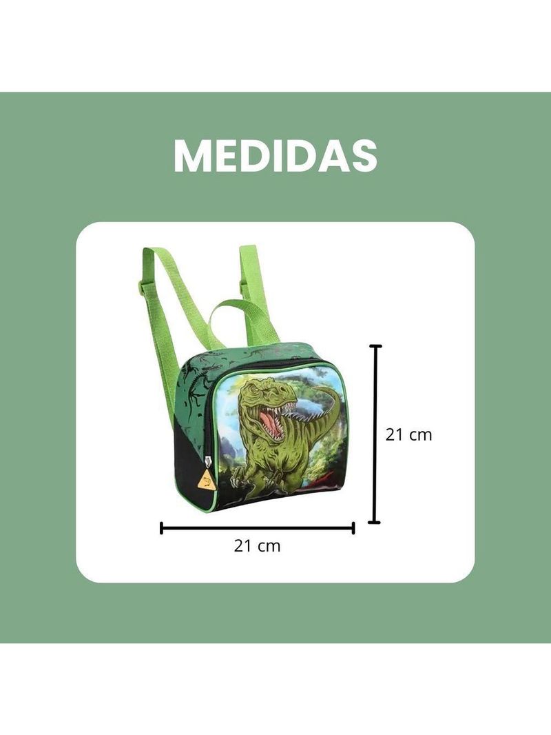Kit Escolar Mochila Lancheira E Estojo Meninos Dinossauro Alça De Costas Reforçada - Trex - Denlex Verde Escuro