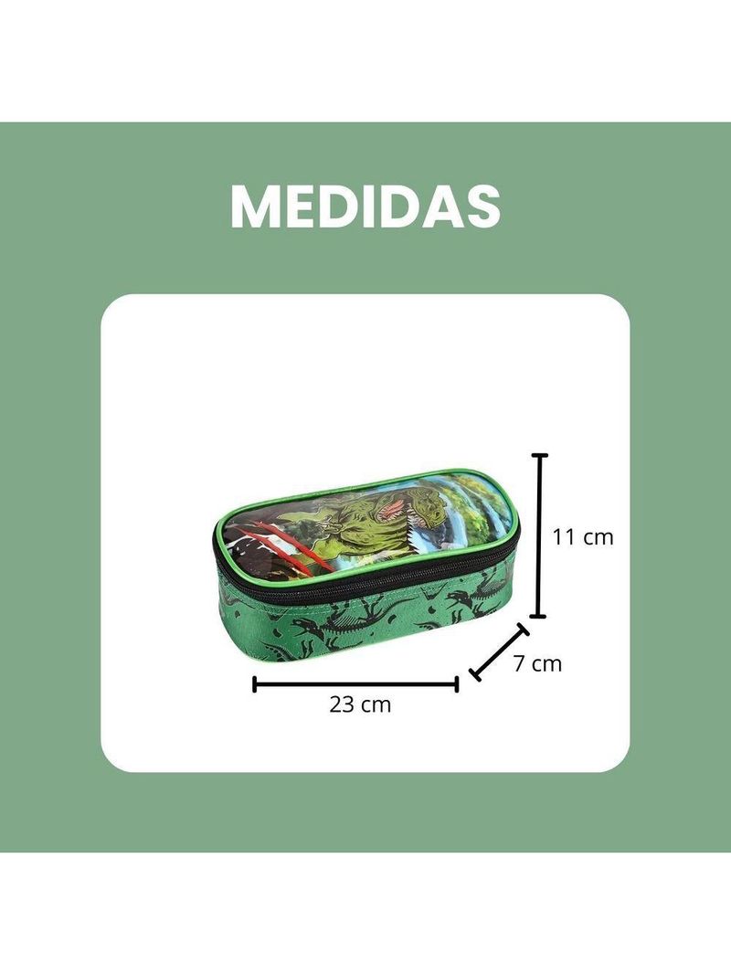 Kit Escolar Mochila Lancheira E Estojo Meninos Dinossauro Alça De Costas Reforçada - Trex - Denlex Verde Escuro