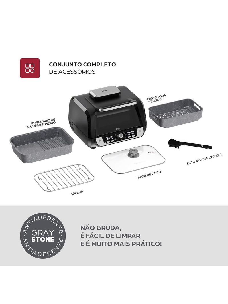 Fritadeira air fryer wap barbecue digital 1700w 12 funções painel led graystone sem Óleo sem fumaça