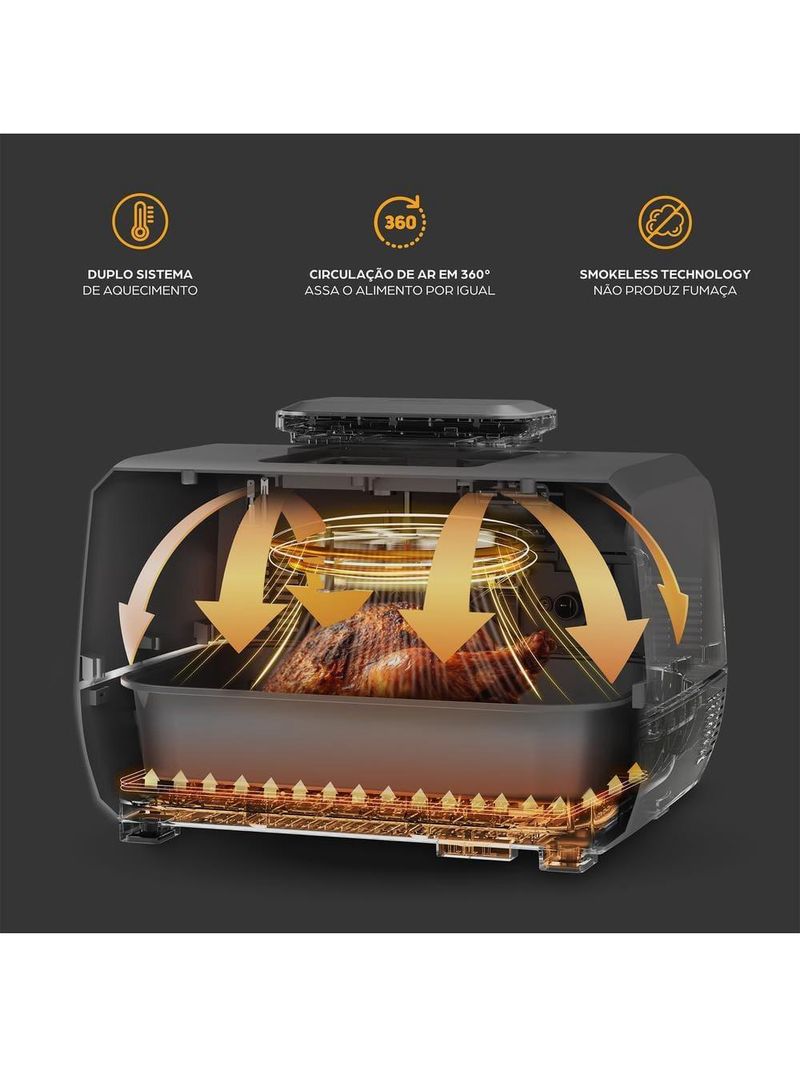 Fritadeira air fryer wap barbecue digital 1700w 12 funções painel led graystone sem Óleo sem fumaça