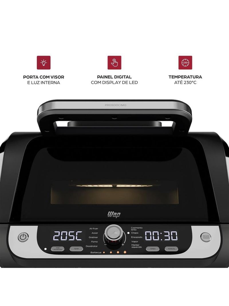 Fritadeira air fryer wap barbecue digital 1700w 12 funções painel led graystone sem Óleo sem fumaça