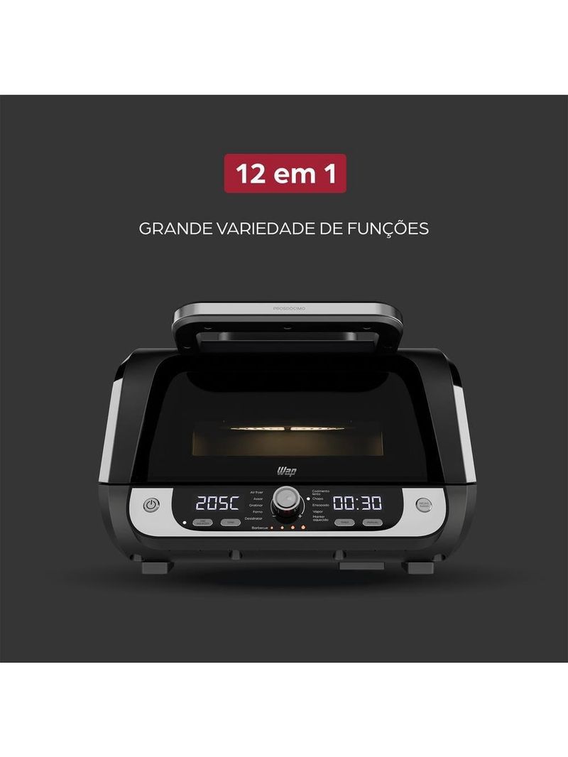 Fritadeira air fryer wap barbecue digital 1700w 12 funções painel led graystone sem Óleo sem fumaça