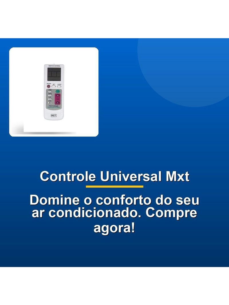 Controle Remoto Mxt Ar Condicionado Universal Onetouch