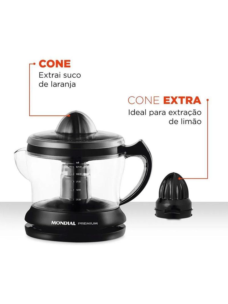 Espremedor De Frutas Premiun E-02 Mondial Com Dupla Rotação E Jarra 1,25 Litros Preto 220V