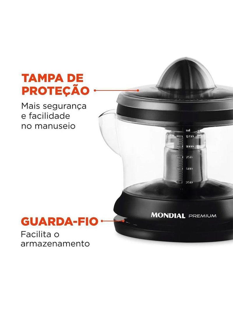 Espremedor De Frutas Premiun E-02 Mondial Com Dupla Rotação E Jarra 1,25 Litros Preto 220V