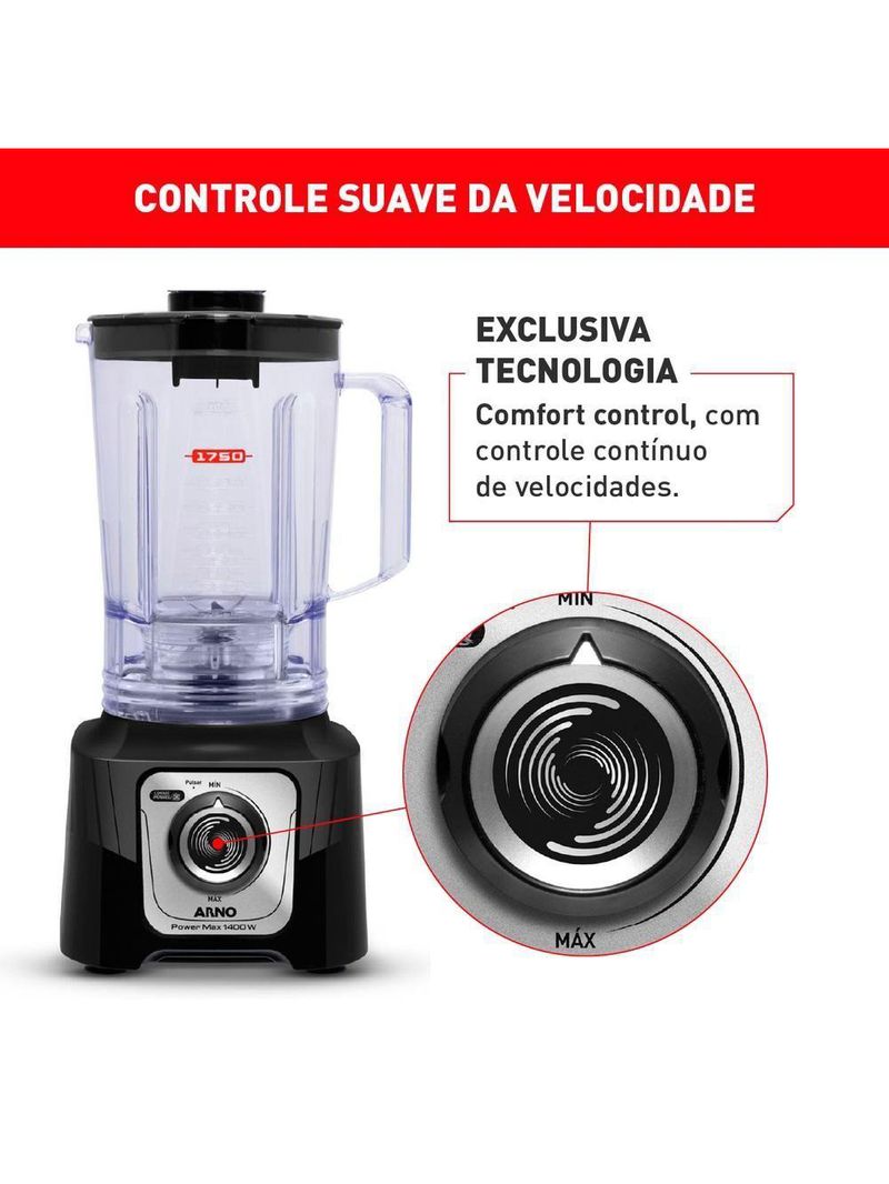 Liquidificador Arno Power Max Ln65 Com 15 Velocidades E Jarra 3,1 Litros Preto 220V
