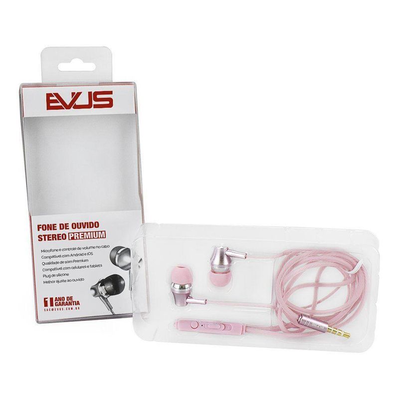 Fone De Ouvido Evus F09 Intra Auricular Premium Rosa