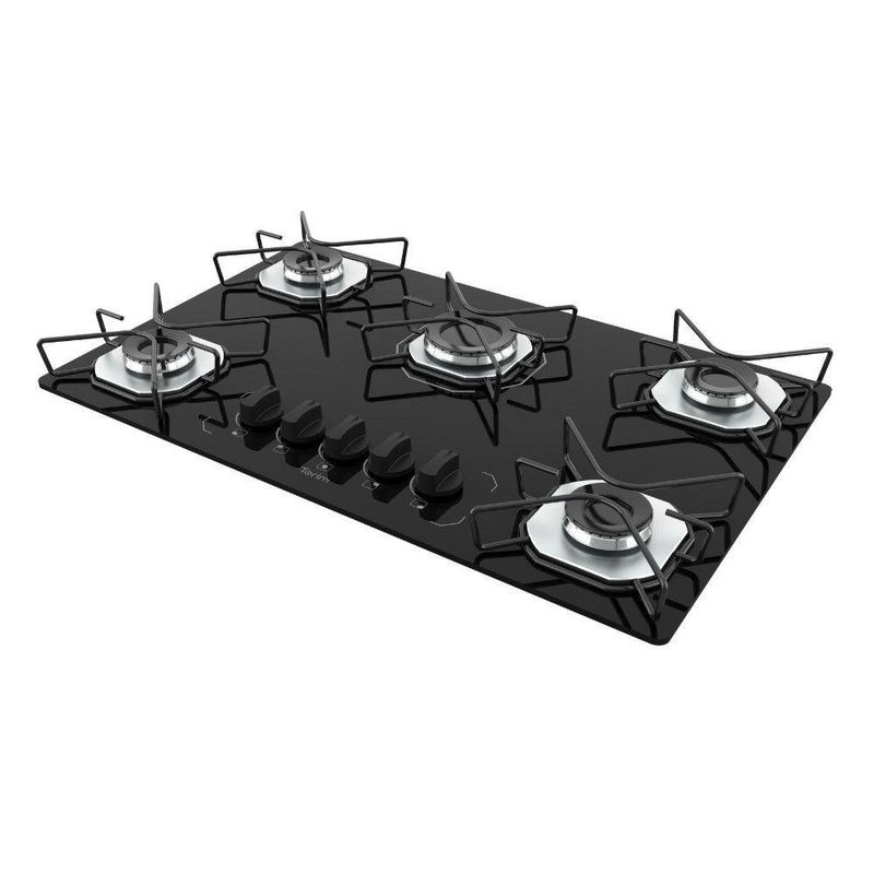 Cooktop 5 Bocas Terim Vidro Preto Com 6 Apoios Preto Bivolt