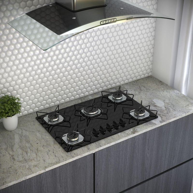 Cooktop 5 Bocas Terim Vidro Preto Com 6 Apoios Preto Bivolt