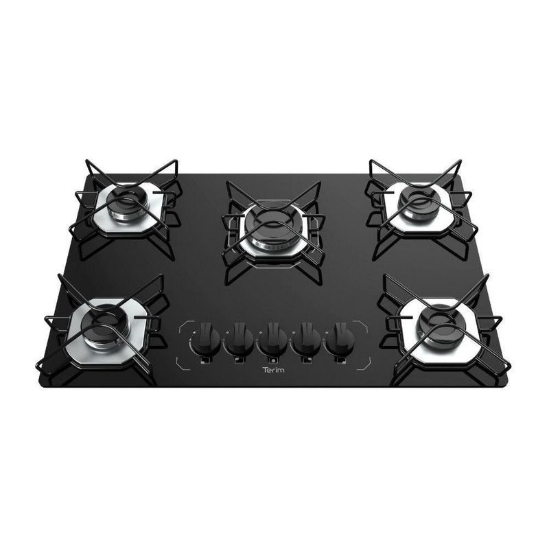 Cooktop 5 Bocas Terim Vidro Preto Com 6 Apoios Preto Bivolt