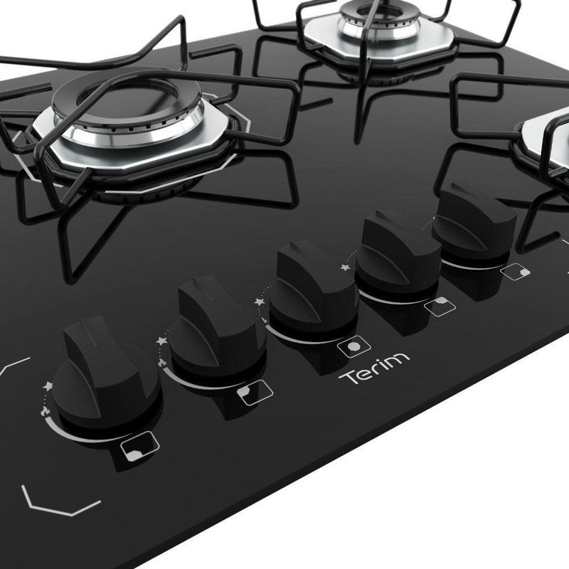 Cooktop 5 Bocas Terim Vidro Preto Com 6 Apoios Preto Bivolt